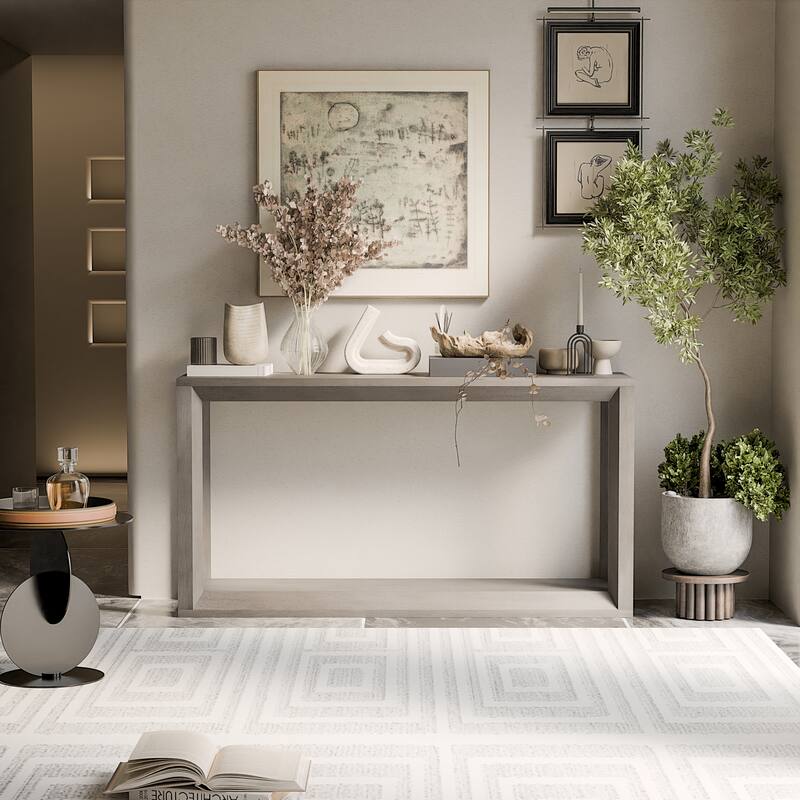 Modern Rectangular Console Table, Behind Couch Table with Ample Storage, for Entryways and Living Rooms, Distressed Grey