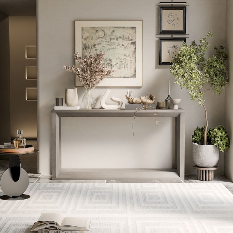 Solid Wood Veneer Console Table, 60 Inch Wide Sofa Table with Ample Storage for Entryway Organization