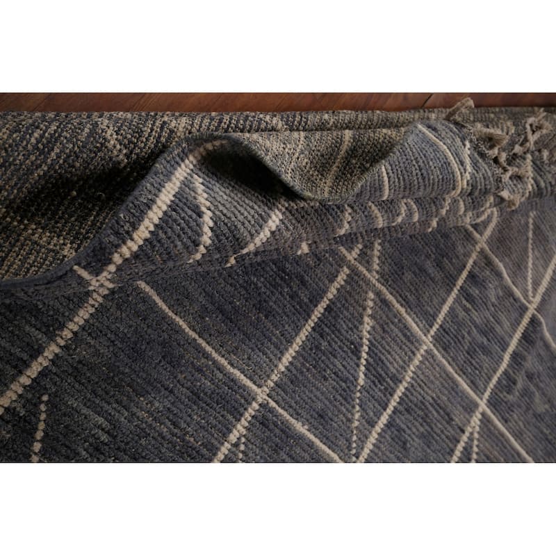Blue Moroccan Abstract Area Rug Handmade Wool Carpet - 7'8" x 10'7"