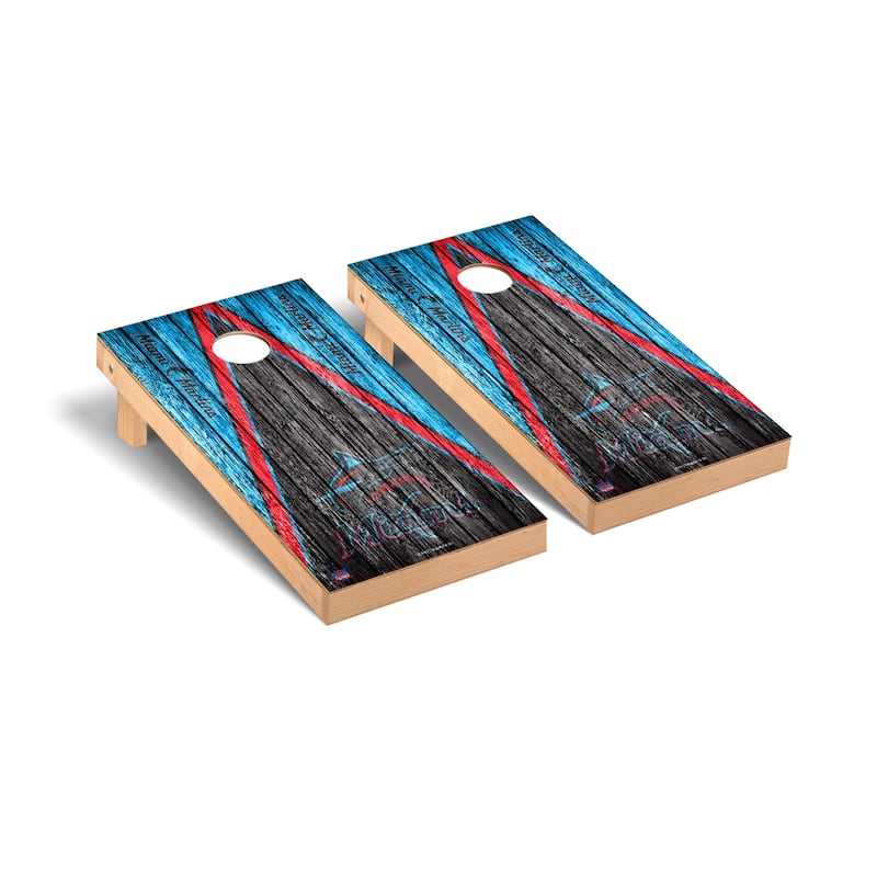 Miami Marlins MLB Triangle Cornhole Board Set - Include Team Bags + LED Lights