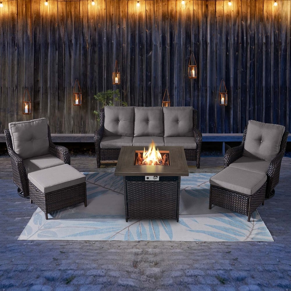Gymojoy Outdoor Swivel Chairs with Sofa and Fire Pit Table