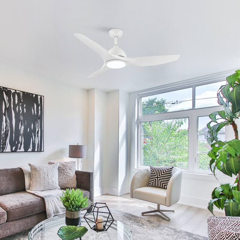 52" Modern White ABS 3-blade Propeller Ceiling Fan with Light and Remote