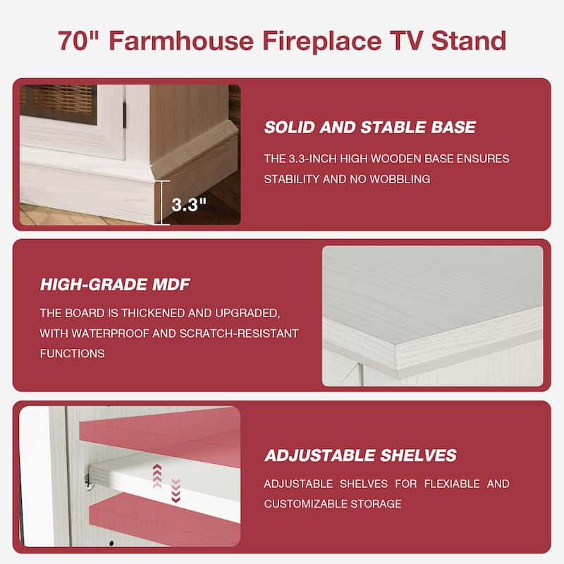 36 Inch 3-Sided Glass Fireplace TV Stand for TVs up to 80"