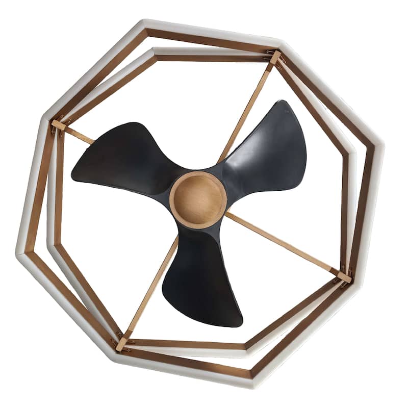 31" Antique Brass Geometric Dimmable Fandelier Caged Ceiling Fan with Light and Remote