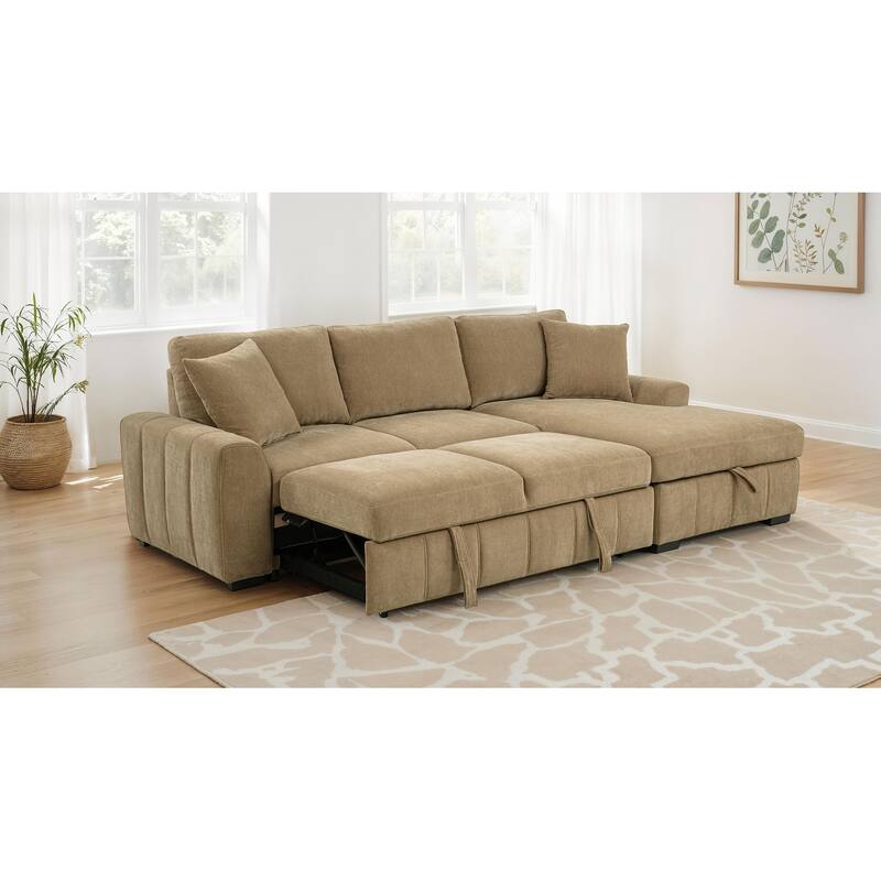Pastrana Upholstered Sleeper Sectional Sofa RAF Chaise Camel