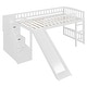 preview thumbnail 25 of 28, All-in-one Loft Bed Built-in Ladder Wood Frame Loft Bed with Slide, 2 Drawers, Storage Stairs & Underbed Activity Space for Kids