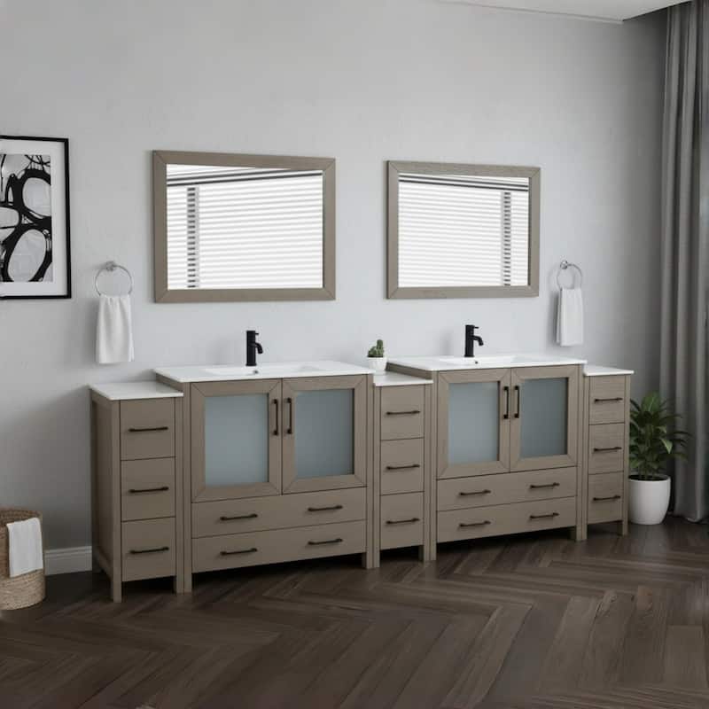 Vanity Art 108" Double Sink Bathroom Vanity Set 13 Dove-Tailed Drawers 3 Cabinets 2 Shelves Soft-Closing Doors with Free Mirror