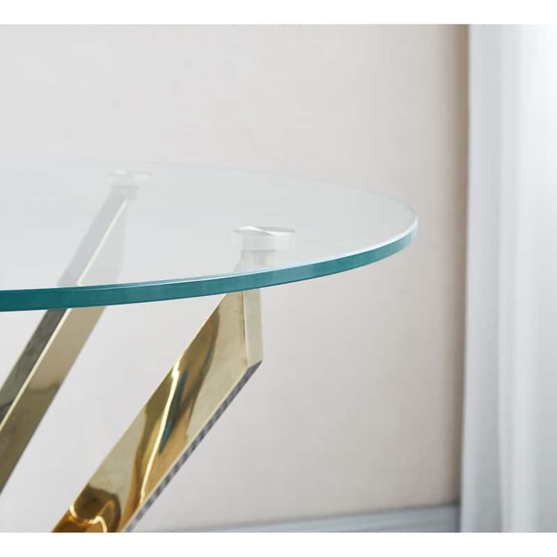 Round Tempered Glass Coffee Table with Chrome Legs - 35.40 x 35.40 x 17.70