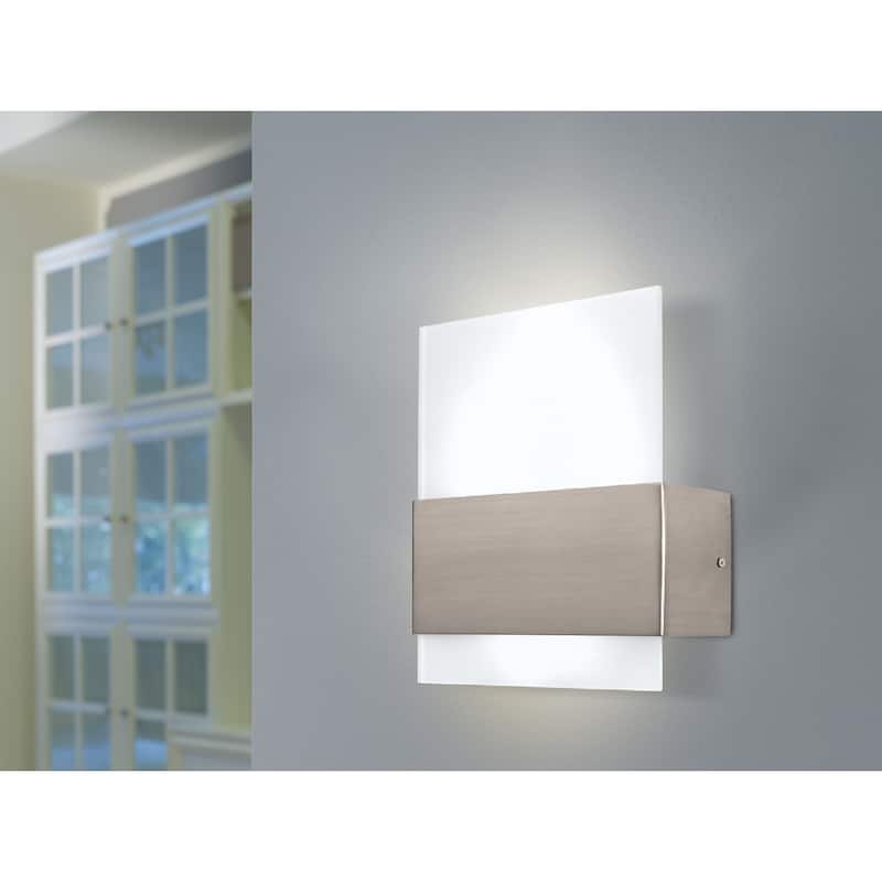 Eglo Nikita 1-light Mattche Nickel Tall Rectangular Wall Light with Satin Glass