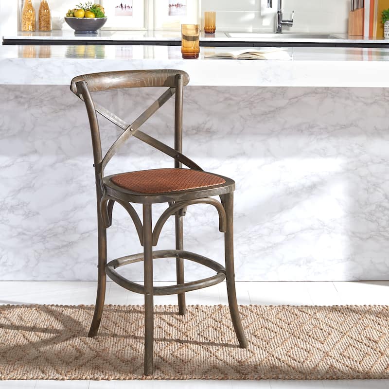 SAFAVIEH Gerarde 24-inch x-Back Antique White Counter Stool - 20" W x 22" D x 39" H - 20Wx22Dx39H - Weathered Grey