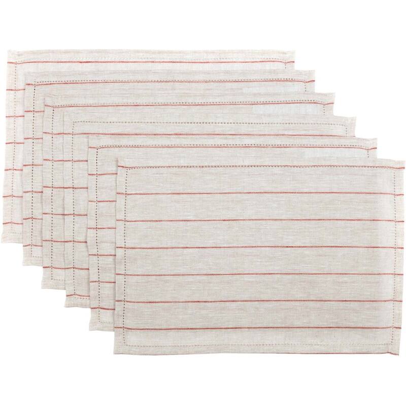 Farmhouse Tabletop Kitchen VHC Charley Placemat Set of 6 Linen Striped - Placemat 12x18
