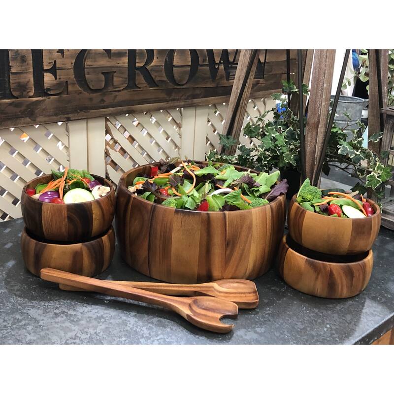 7 Piece - Large Salad Bowl with Servers and 4 Individuals - 10 x 10