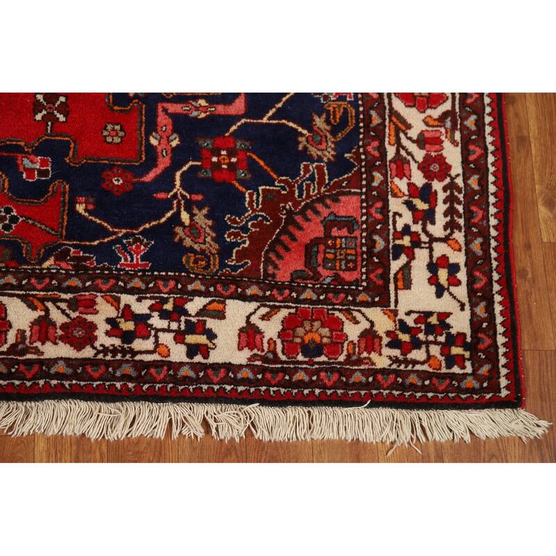 Red Geometric Hamedan Persian Rug Handmade Wool Carpet - 4'8"x 6'4"
