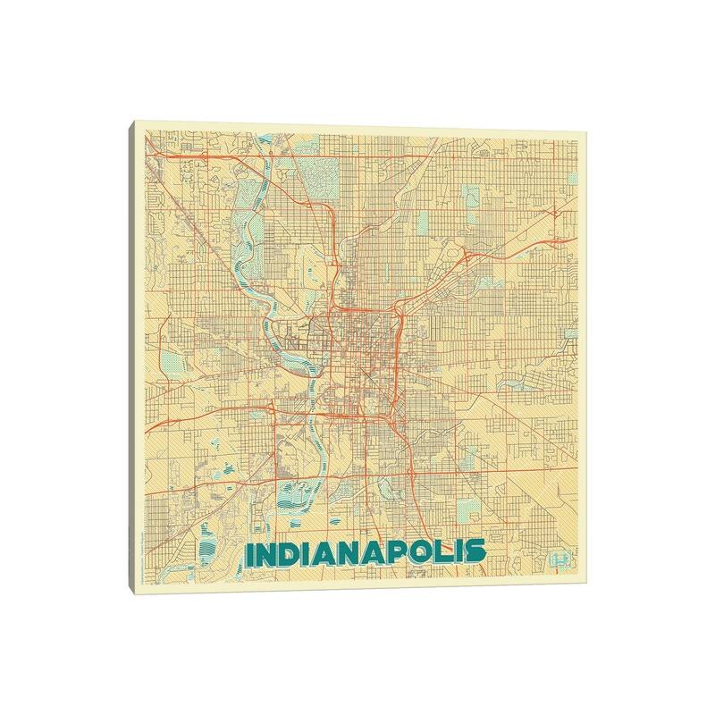 iCanvas "Indianapolis Retro Urban Blueprint Map" by Hubert Roguski Canvas Print
