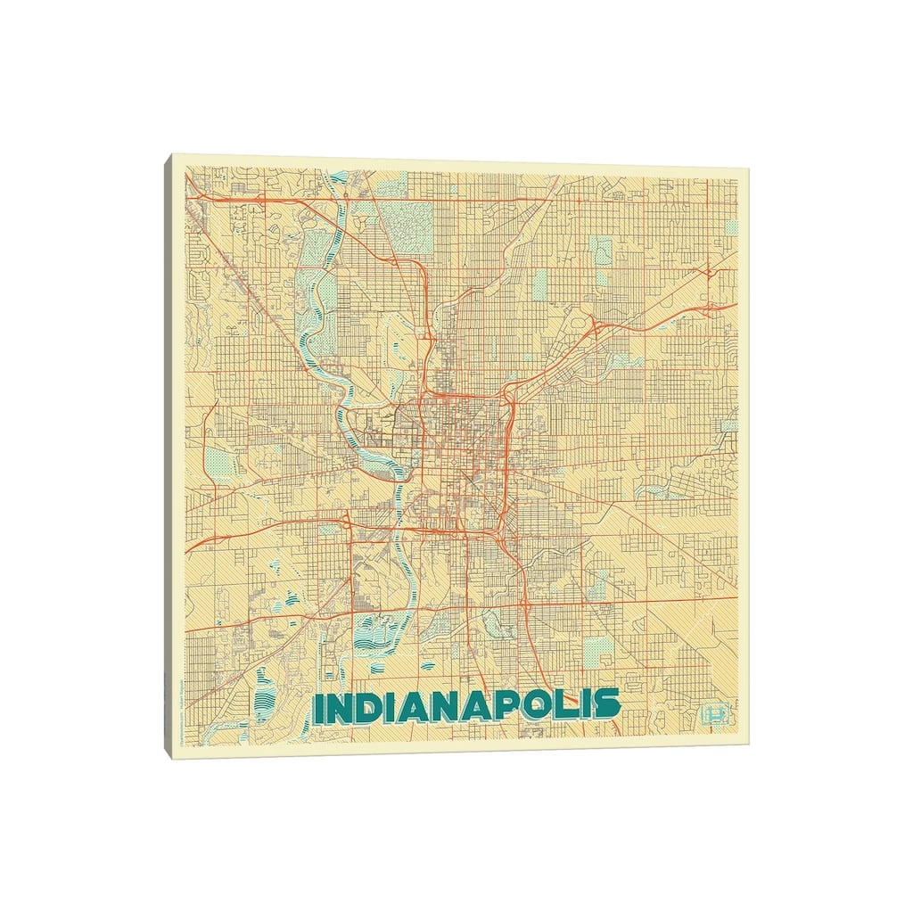 iCanvas "Indianapolis Retro Urban Blueprint Map" by Hubert Roguski Canvas Print