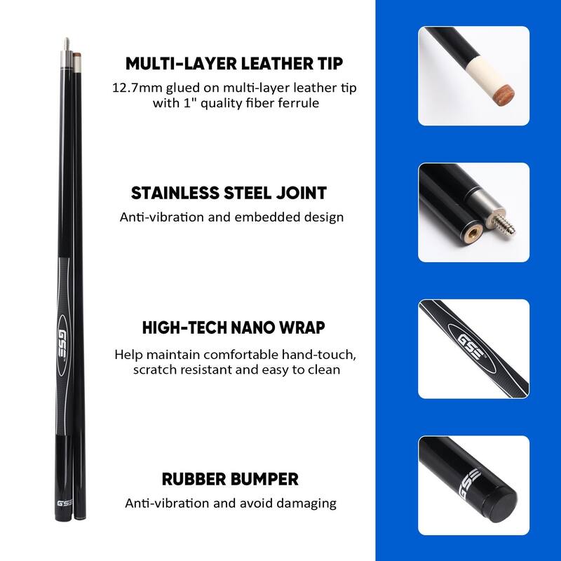 GSE™ Set of 4 Fiberglass Graphite Composite Billiard Pool Cue Sticks. 58" 2-Piece Pool Cue Set for House or Commercial Use