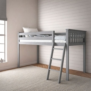 Now Furniture Solid Wood Twin Low Loft Bed with Angled Ladder