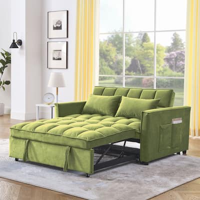 Sleeper Sofa,Convertible Sofa,Recliner,3-in-1,3-Position Adjustable Backrest,2-Seater Sectional,Two Side Pockets,2 Pillows