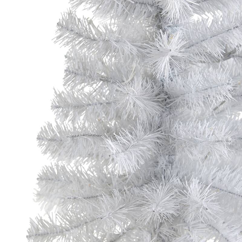 Pre-Lit Medium White Artificial Christmas Tree -2' - Clear LED Lights - 2 Foot