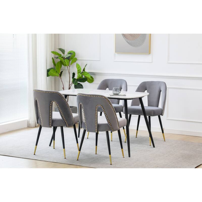 Velvet Upholstered Dining Chair with Nailheads