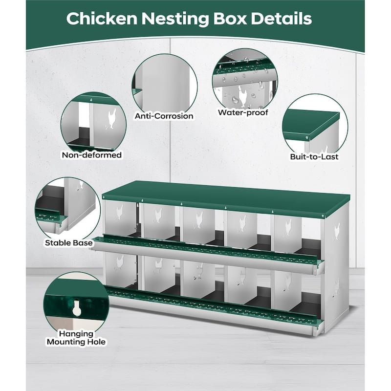 10 Compartment Nesting Box, Chicken Laying Box, Easy to Clean and Install