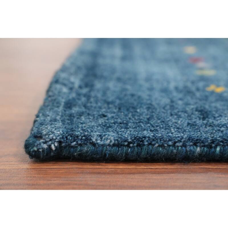 Hand Knotted Oriental Viscose Silk Carpet Tribal Animal Pictorial Navy Blue & Blues Gabbeh Area Rug - 9' 9'' X 5' 11''