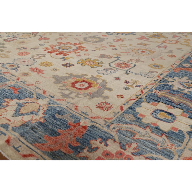 Hand Knotted Oriental 100% Wool Carpet Transitional All-Over Beige & Ivories Oushak Area Rug - 9' 9'' X 8' 1''