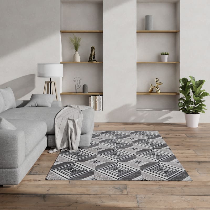 Carbon Loft Industrial Mid-century Diamond Rug