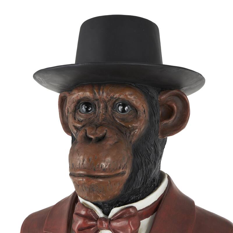 Red Resin Tall Waiter Animal Decorative Sculpture with Gold Accent and Square Base