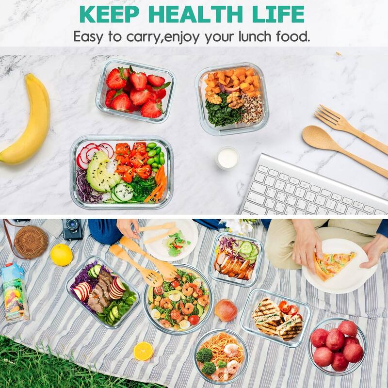 34pcs Glass Food Storage Containers with Lids Set, Airtight Glass Meal Prep Containers (17 Containers & 17 Lids)