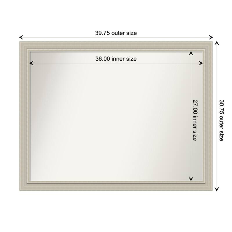 Romano Silver Narrow Framed Non-Beveled Custom Wall Mirror, Bathroom Vanity Mirror - Outer Size: 39.75 x 30.75