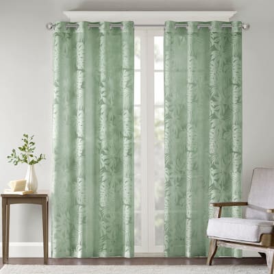 Palm Leaf Burnout Window Sheer Sage Green 50x95"