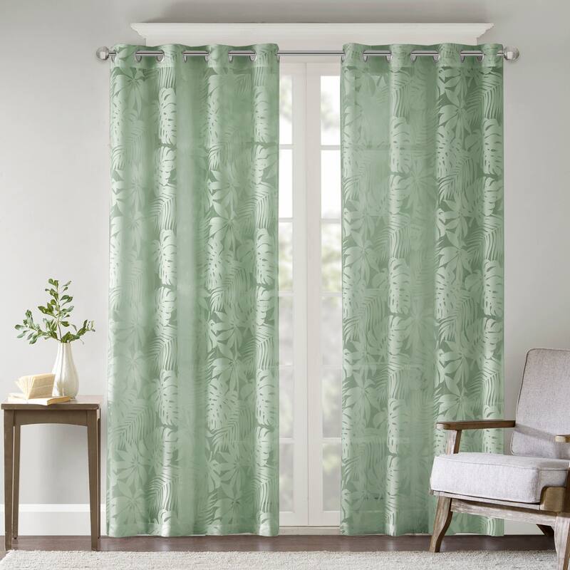 Rossetta 1-Piece Elegant Light and AiryTulle Fabric with Palm Leaf Openwork Pattern Curtain - 50"W x 95"L - Sage Green