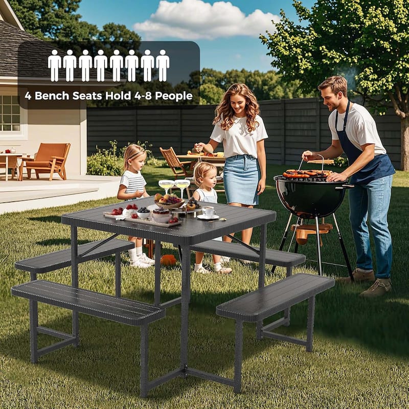 Outdoor Picnic Table HDPE Picnic Camping Table Set for 4-8 Person