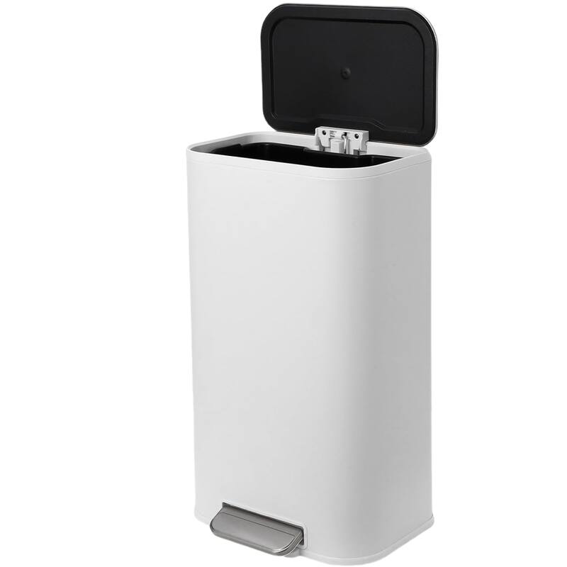 8 Gallon White Stainless Steel Step Trash Can Rectangular with Removable Inner Buck - White
