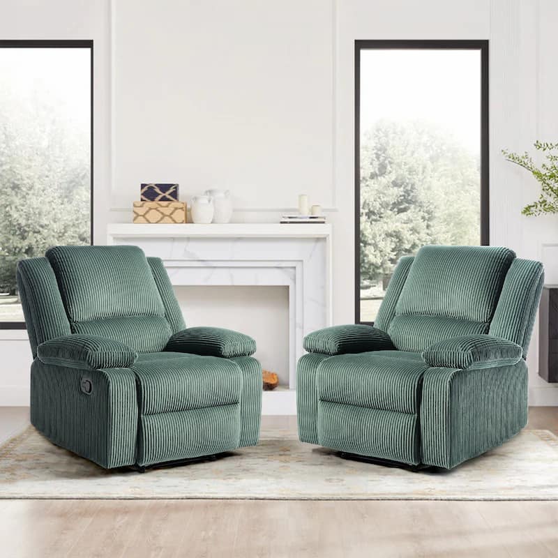 2Set Modern Lounger Upholstered Push Back Manual Recliner Chair - Grey Green(Corduroy)