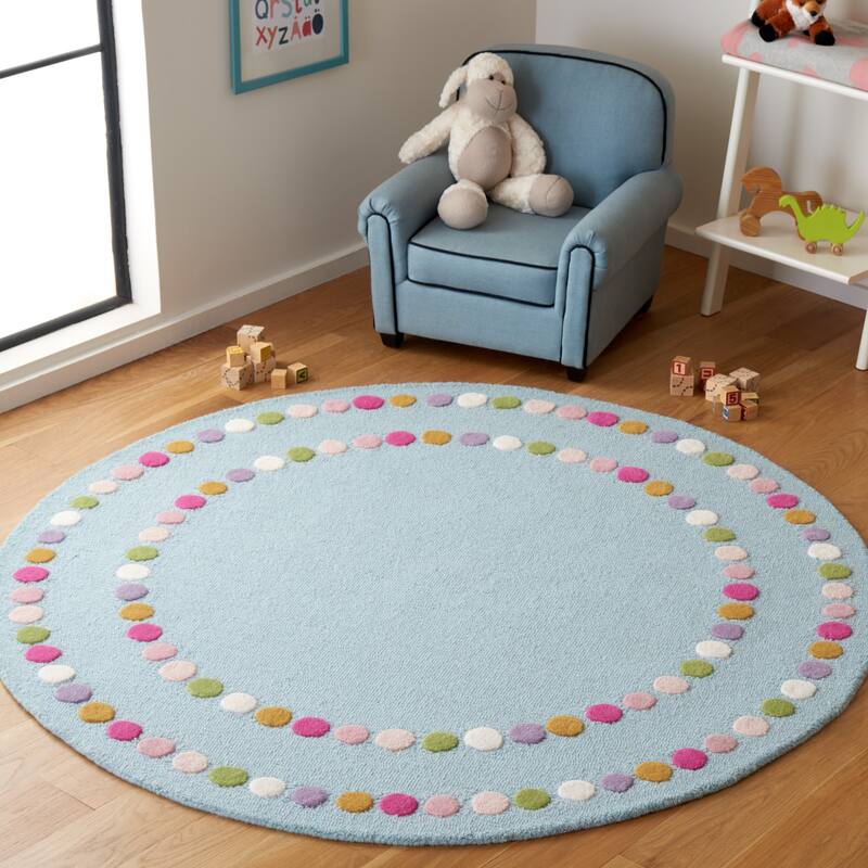 SAFAVIEH Handmade Kids Destini Dots Wool Rug - 5' Round - Blue/Pink