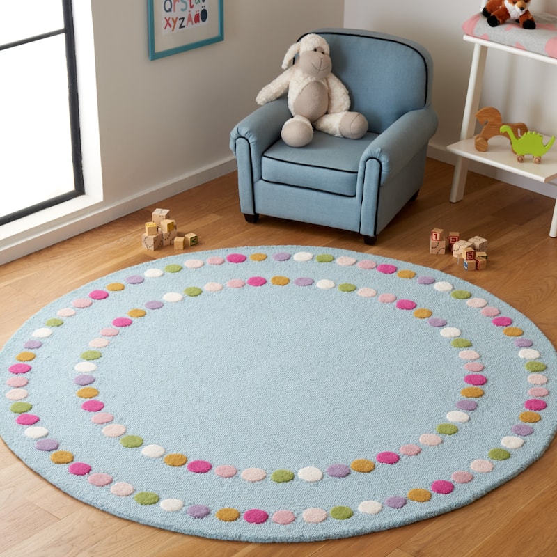 SAFAVIEH Handmade Kids Diva Dots Wool Rug - 5' Round - Blue/Pink - Round