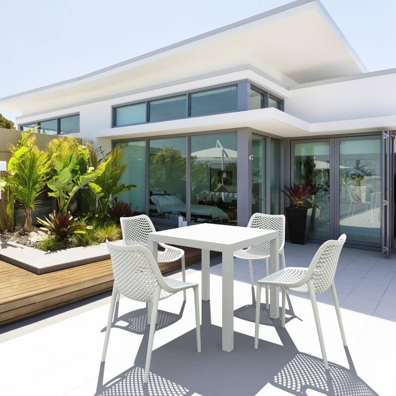 5-Piece White Stackable Square Outdoor Patio Dining Set 32.25"