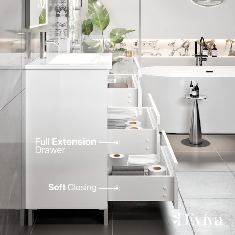 Joy 24"W WH Freestanding Bath Vanity with Porcelain Top & Integrated Sink
