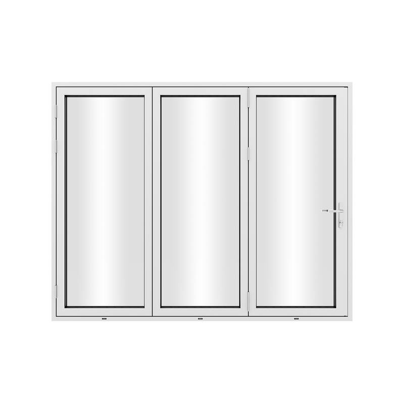 KaMic 108"×80" 3 Panels Aluminum Folding Door In White,Folded Out From Right To Left Model #: FD3PWH10880-RL