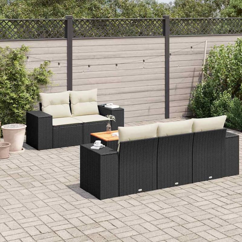 vidaXL Patio Sofa Set with Cushions Outdoor Furniture 6 Piece Poly Rattan - 21.7 x 24.4 x 27.2