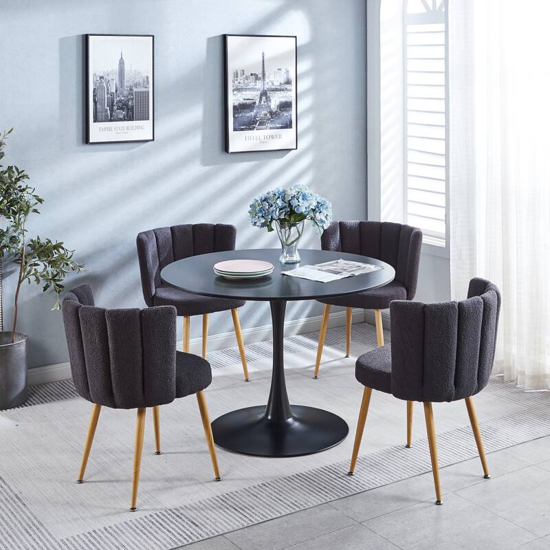 Fabric Dining Chairs Set of 2, Ergonomic Upholstered Kitchen Side Chairs, Accent Chairs with Curved Backrest & Metal Legs - Grey