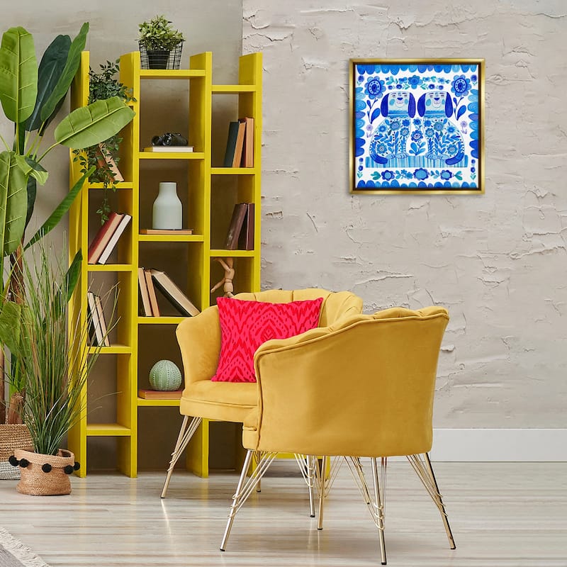 Stupell Blue Folk Style Puppies Framed Floater Canvas Wall Art Design By Kay Widdowson
