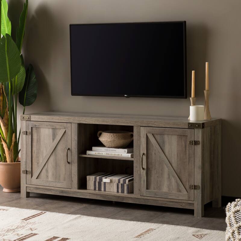 Multifunctional Farmhouse Barn Door TV Stand Spacious Storage Space - Grey