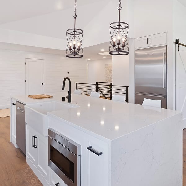 slide 2 of 10, Farmhouse Rustic 1-Light Cage Cylinder Pendant Light for Kitchen Island - W 9.1"x H 24.4"