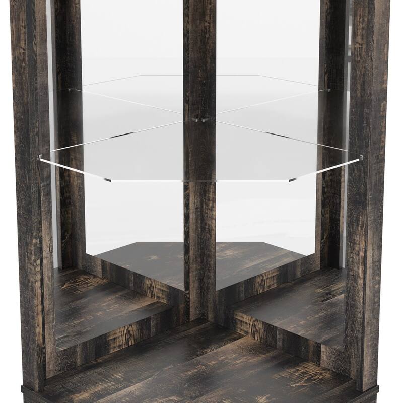 72" Tall Farmhouse Bar Storage Cabinet with Barn Door, Acrylic Mirror and Glass Rack