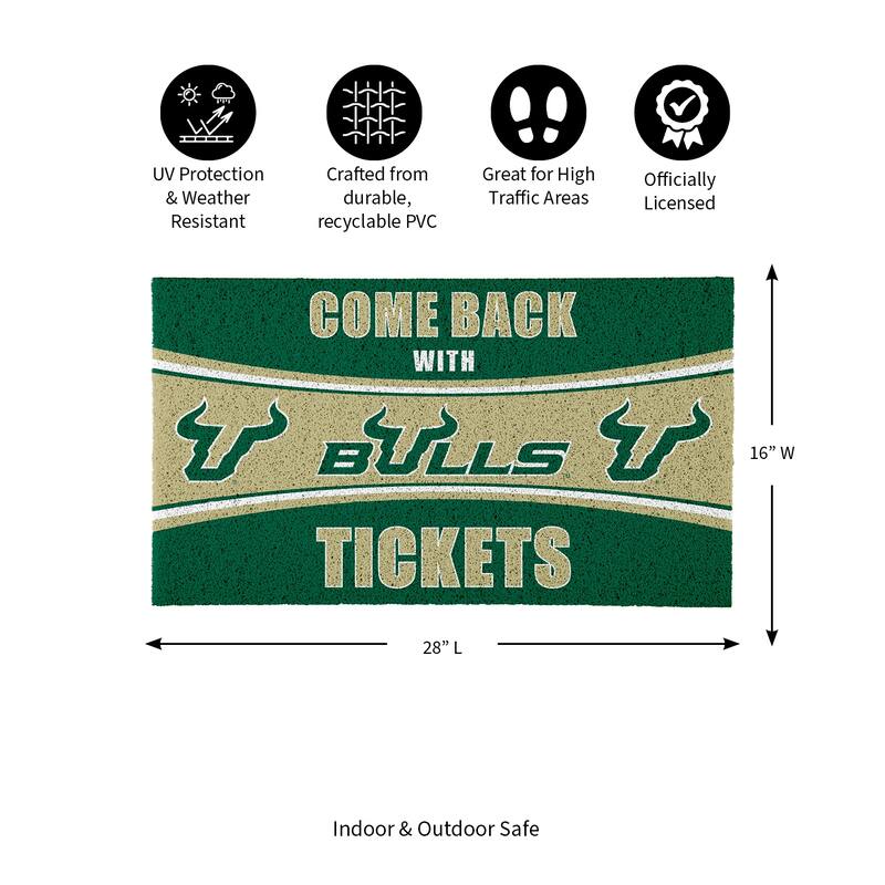 University of South Florida 28 in. x 16 in. PVC "Come Back With Tickets" Trapper Door Mat