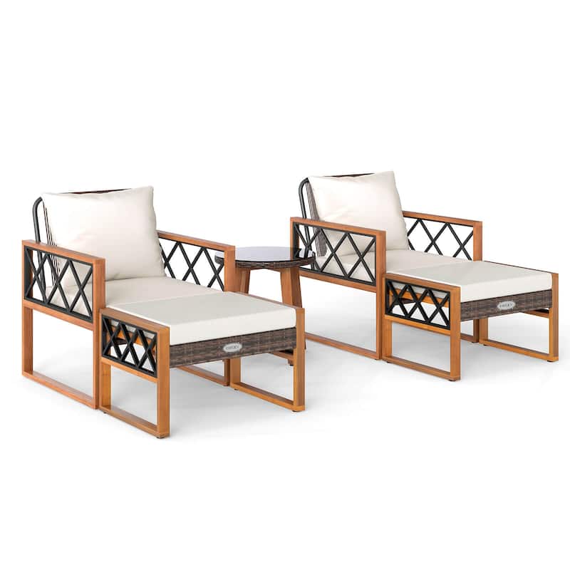 Costway 5 PCS PE Rattan Outdoor Conversation Set with Acacia Wood - See Details