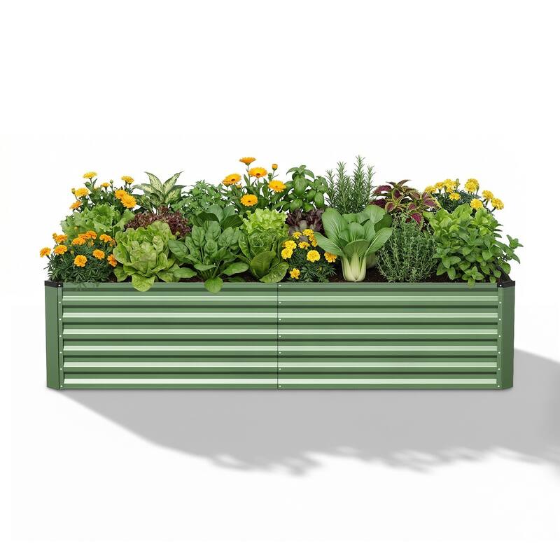Meyreso 8ft x 4ft x 2ft Galvanized Raised Garden Bed, Thick Metal Planter Box, Rust Proof, Weather Resistant, Open Base